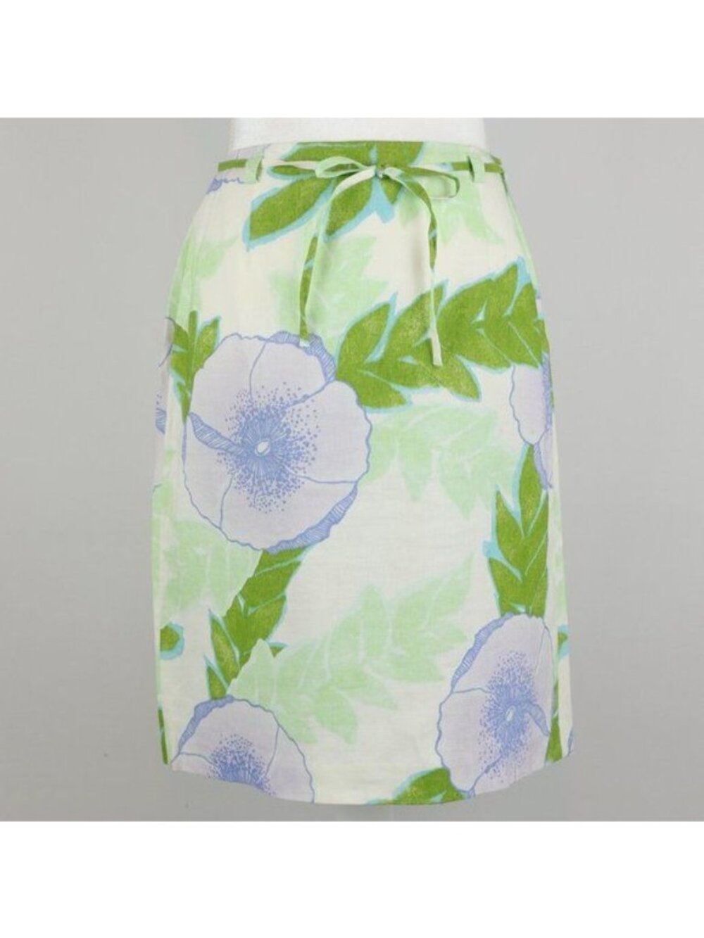 Ann Taylor LOFT Women's Size 4 Green Floral 100% Linen Breathable Pencil Skirt